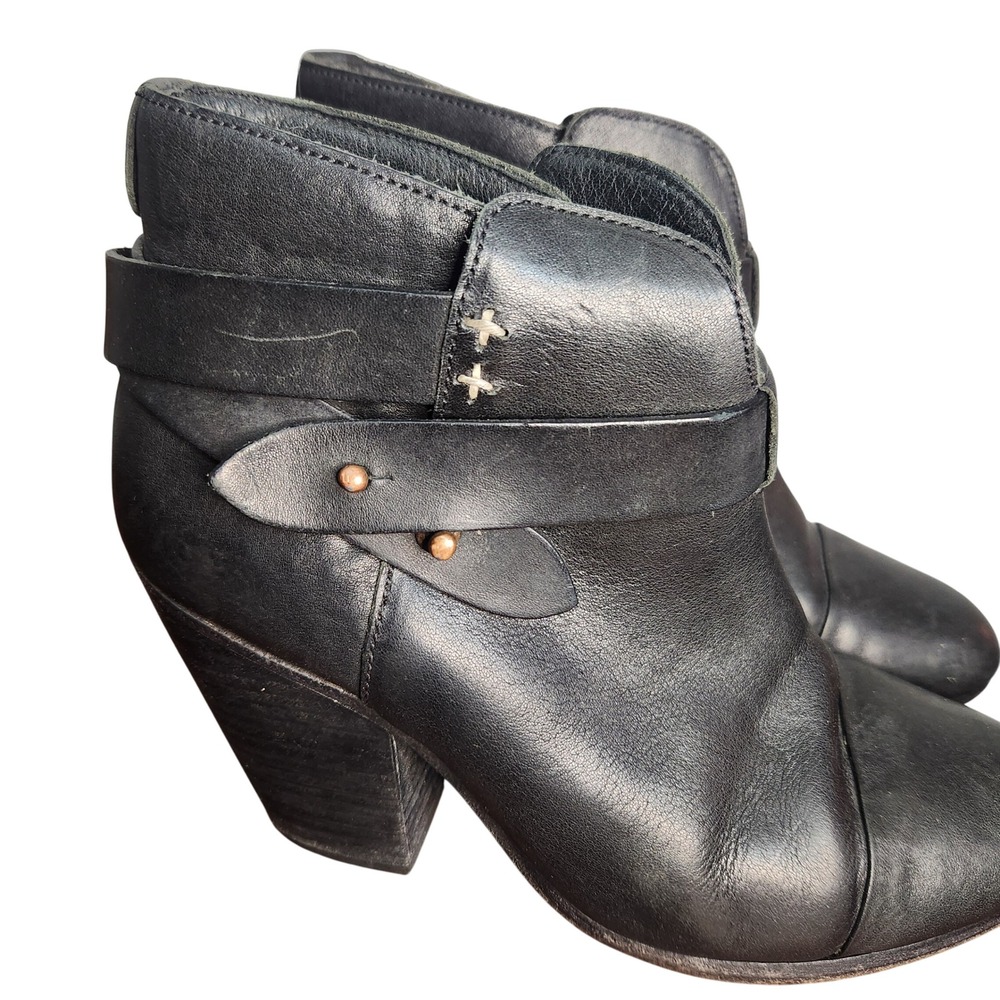 Rag & Bone black leather heeled ankle boots block heel US Size 6 - Picture 4 of 8